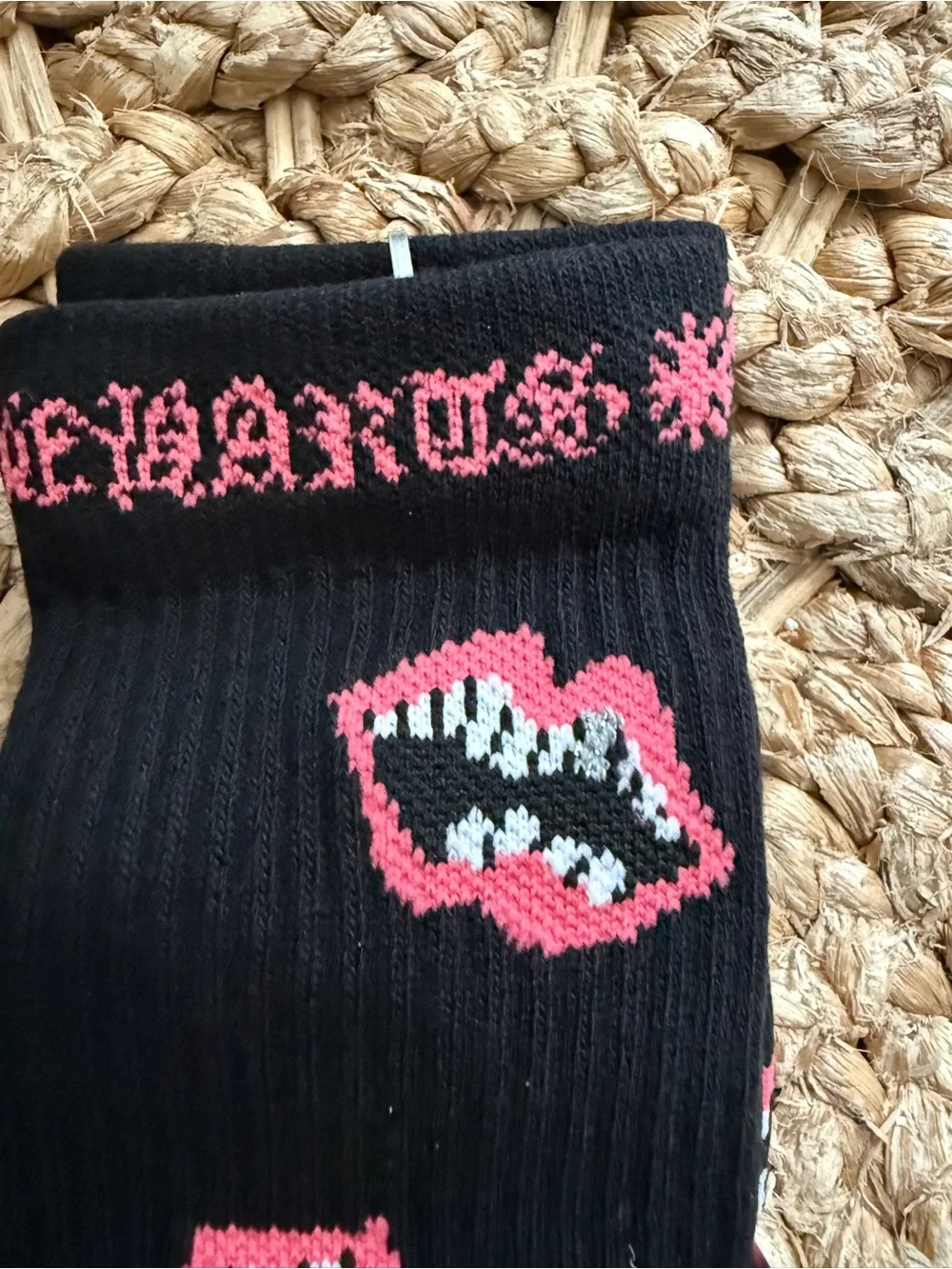 Chompers Black Socks with Pink Lip Motif
